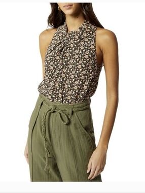 Joie Floral Silk Halter Neck Sleeveless Top in Black and Cream Size Large